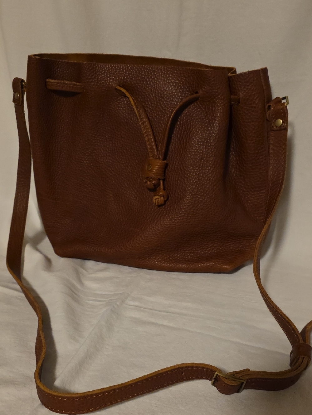 Portland Leather Brown Pebbled Drawstring Crossbody Bag